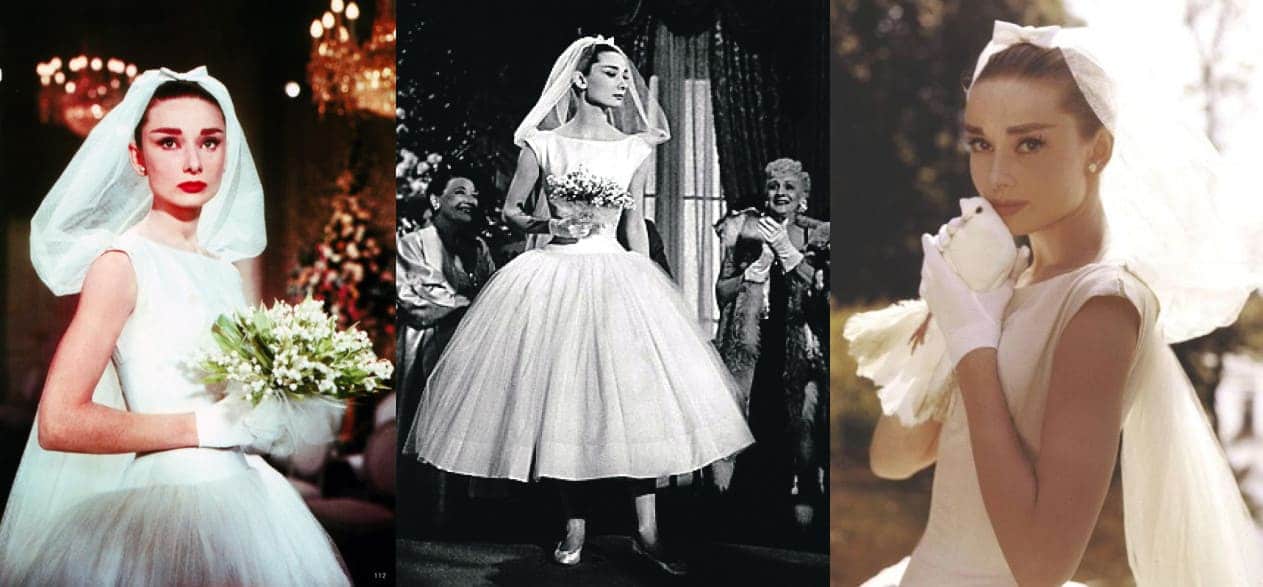 Одри Хепберн в коротком свадебном платье